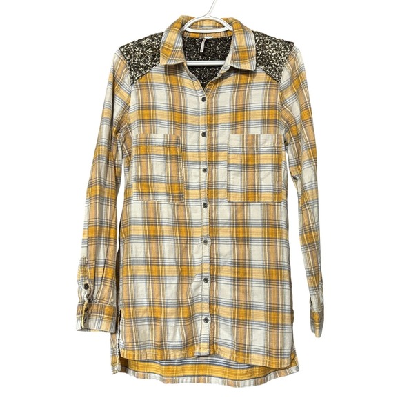 Free People Tops - Free People Women's Small Little Bit of Sugar Sequined Flannel Button Up Shirt